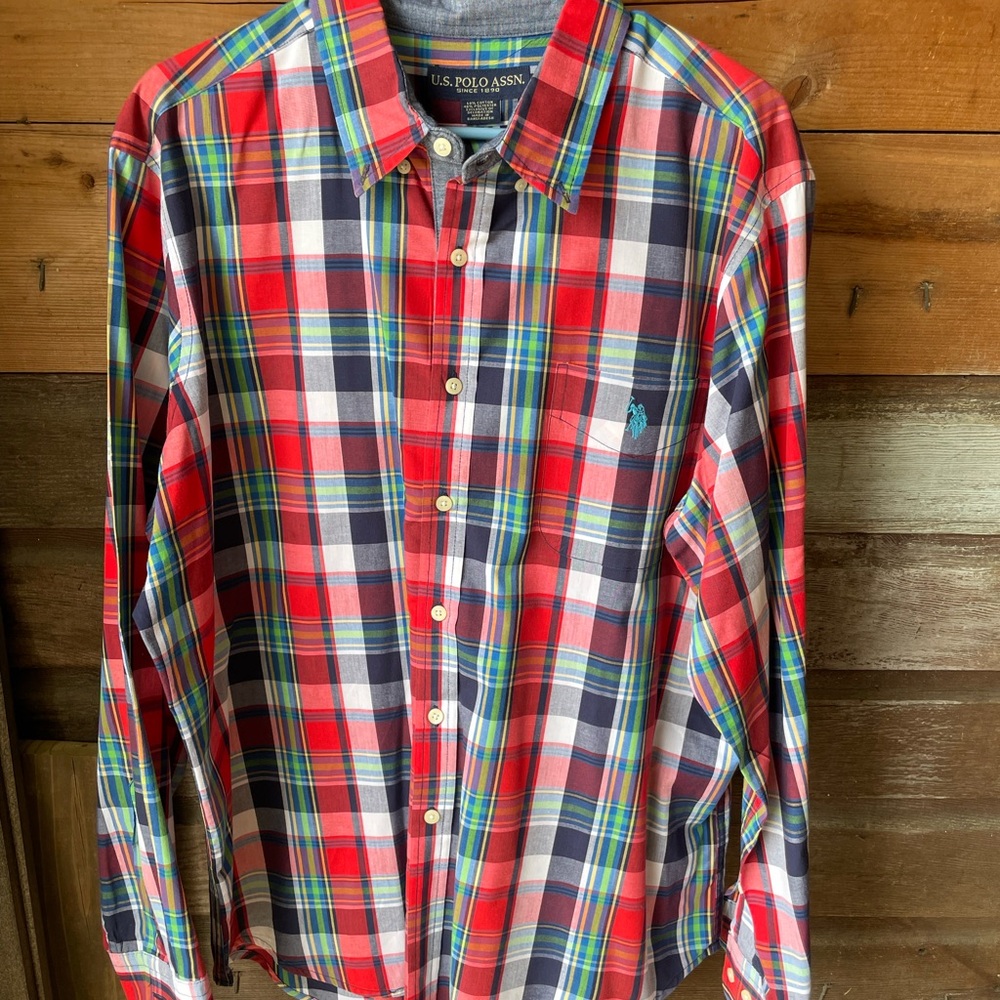 U.S. Polo Assn. Red and Blue Casual Button Down Shirt